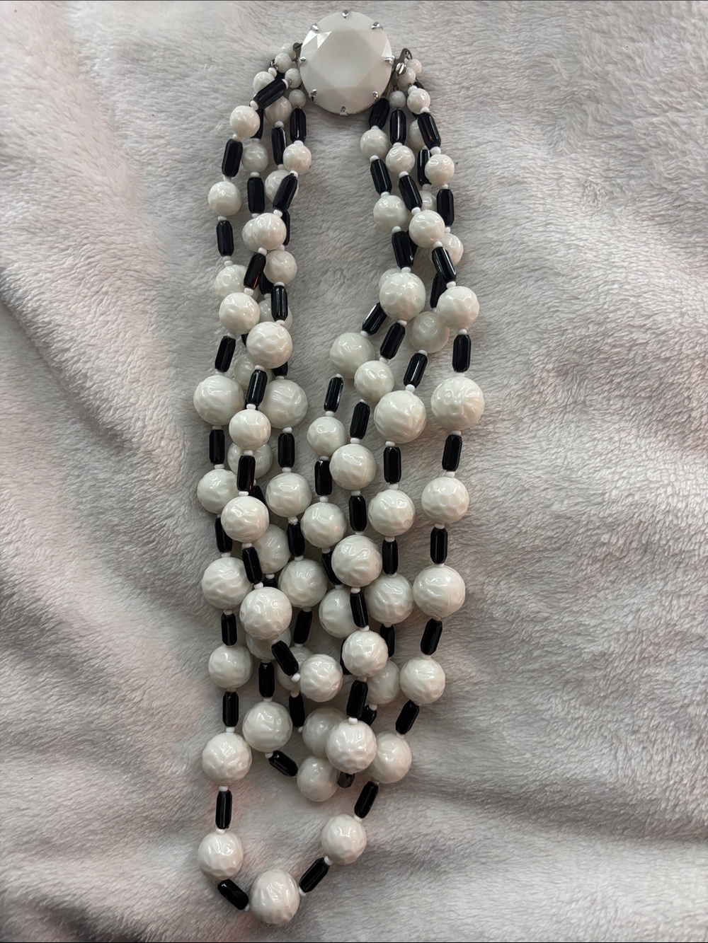 Vintage White & Black Multi-Strand Beaded Necklace - Unbranded